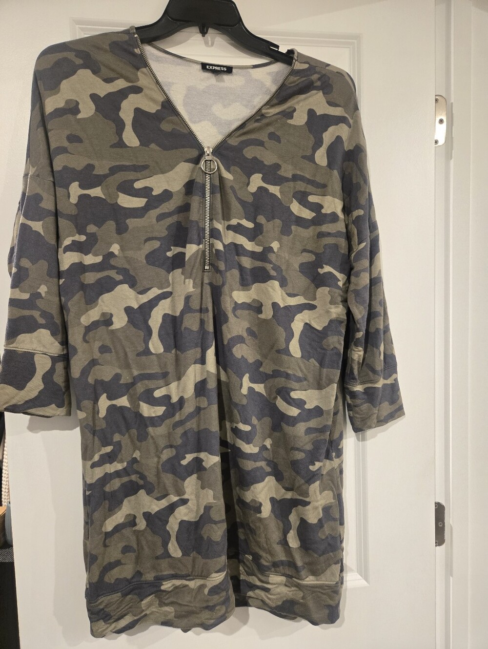 Express Women's Olive & Gray Camo Zip-Front Dress. Very Comfortable.